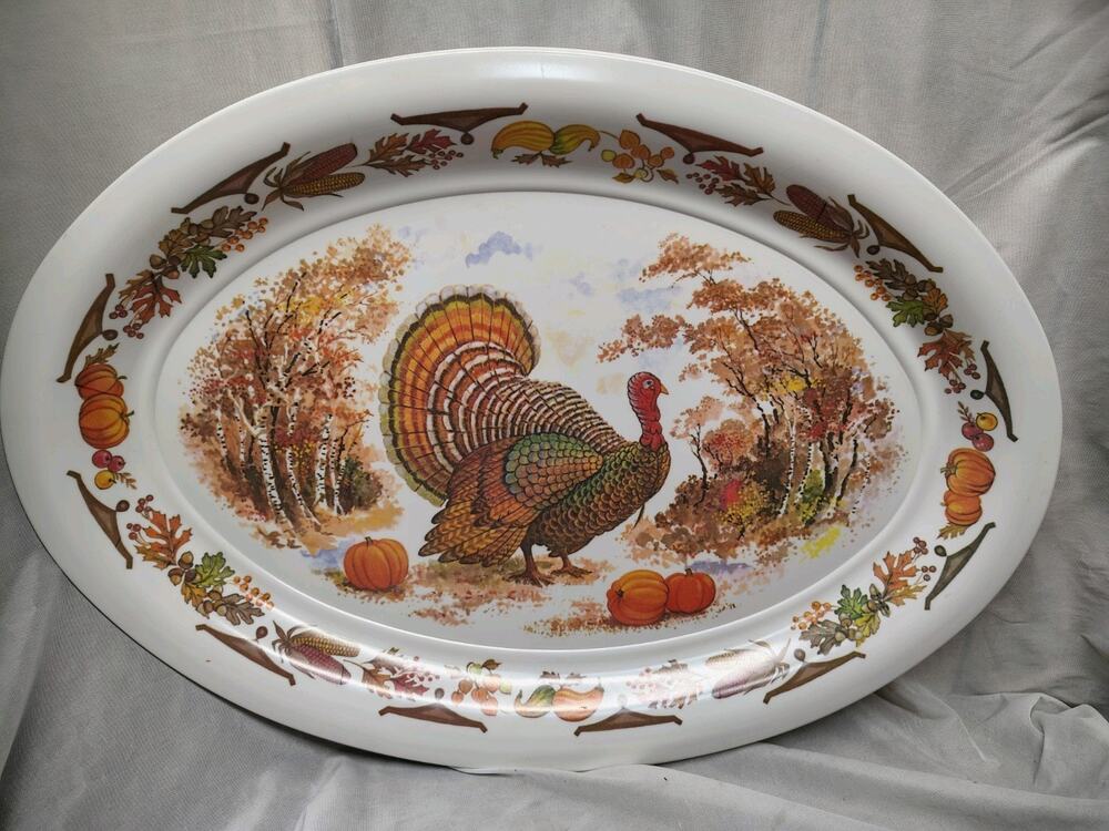 Huge Vintage 1970s Turkey Platter Thanksgiving Melamine 21"X15"